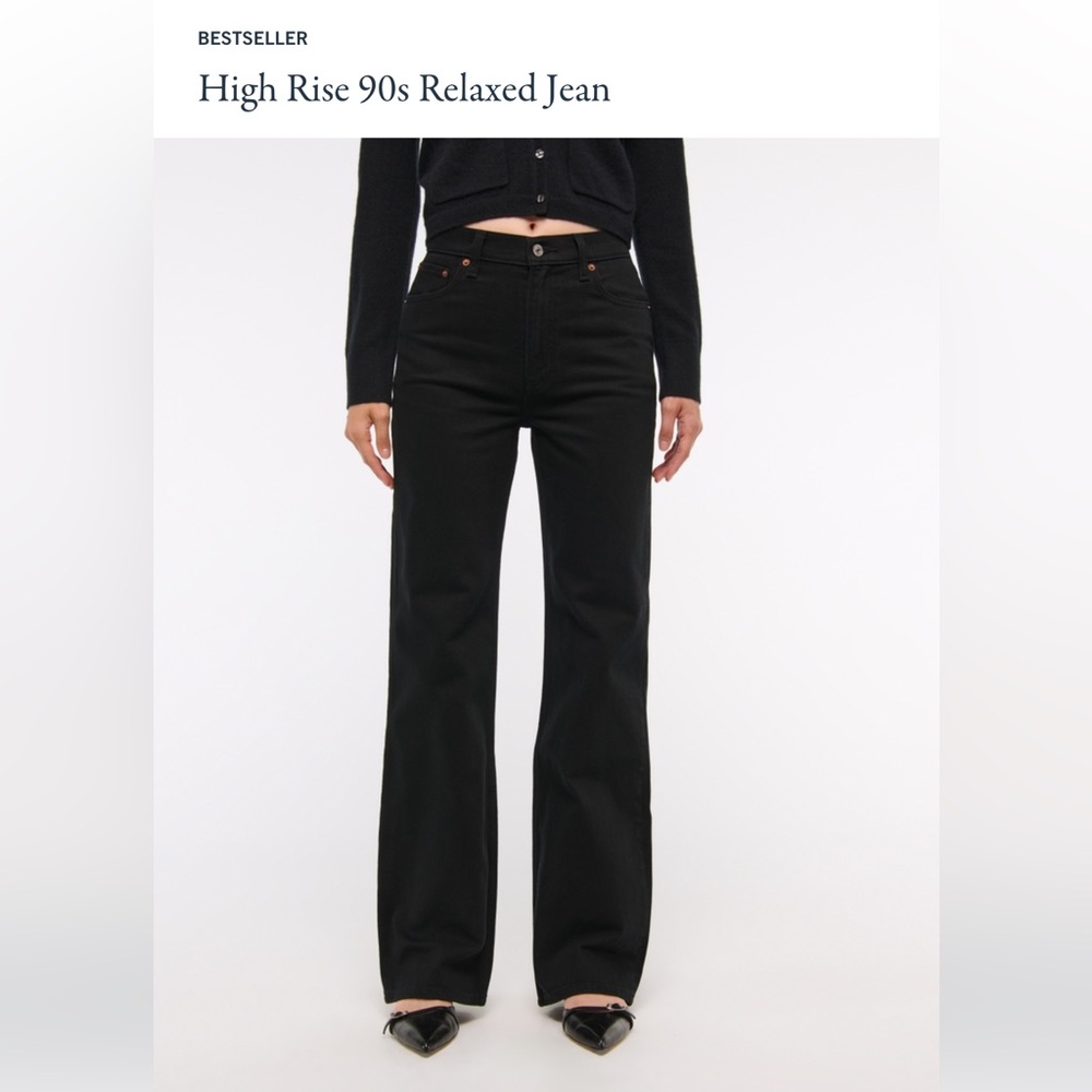 Abercrombie & Fitch High Rise 90s Relaxed Jean, 28R No Fade Black Wash